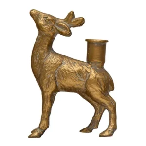 Creative Co-Op Cast Iron Gold Standing Tall Deer Taper Candle Holder