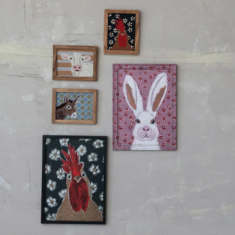 Creative Co-Op Chicken with Pattern Framed Wall Decor - Image 2