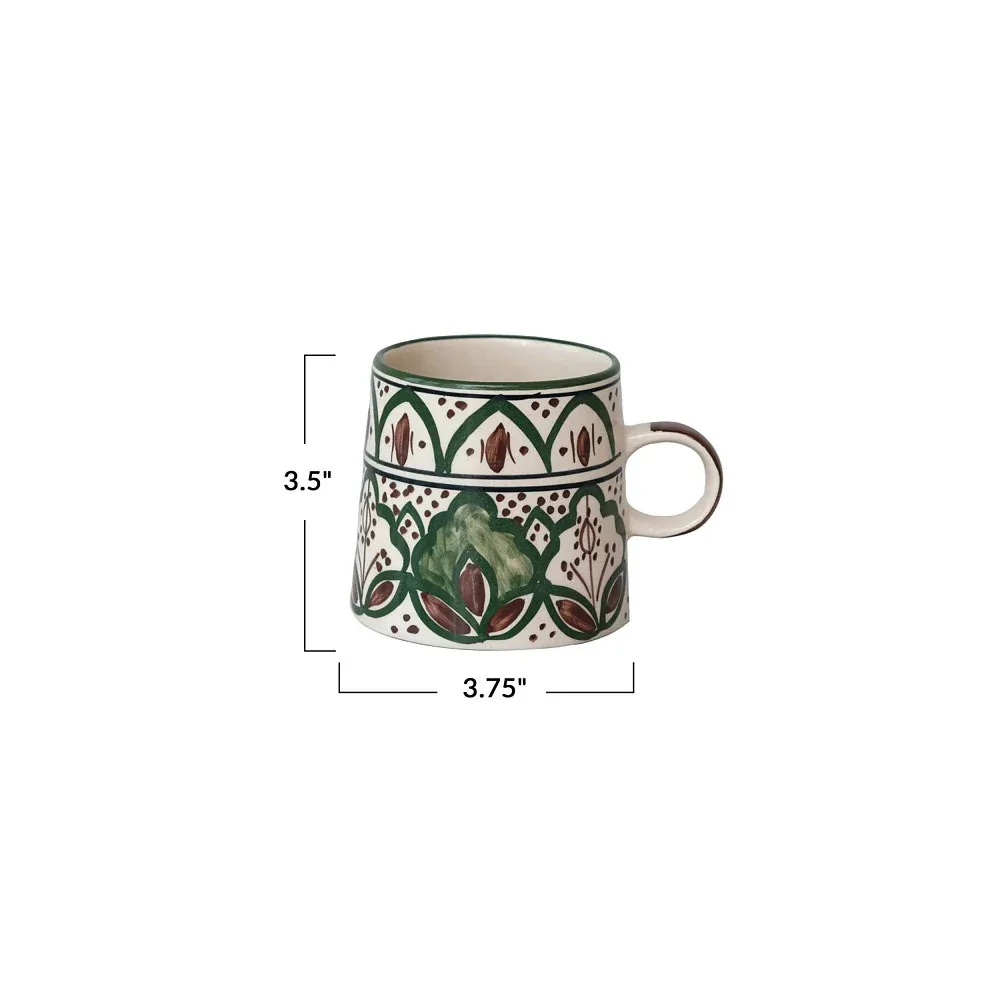 Creative Co-Op Cream/Brown/Green Stoneware Mug - Image 2