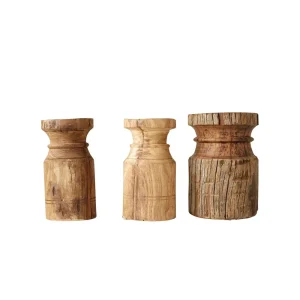 Creative Co-Op Found Wood Carved Pillar Candle