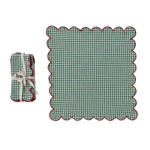 Creative Co-Op Green Gingham Scalloped Napkin Set