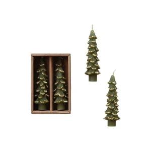 Creative Co-Op Green Unscented Tree Taper Candles