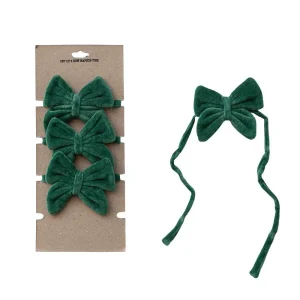 Creative Co-Op Green Velvet Bow Napkin Ties