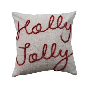 Creative Co-Op Holly Jolly Embroidered Pillow