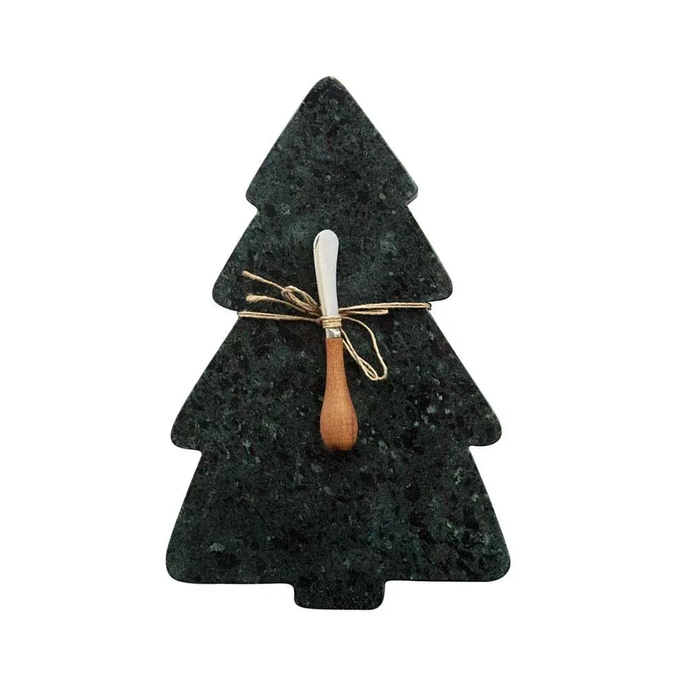 Creative Co-Op Marble Christmas Tree Cheese Cutting Board