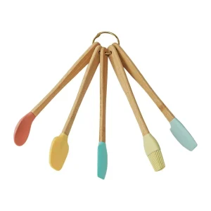 Creative Co-Op Silicone Beech Wood Mini Kitchen Utensils