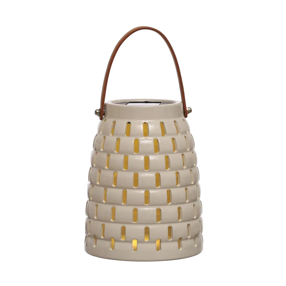 Creative Co-Op Stoneware LED Solar Powered Waterproof Lantern - Image 2