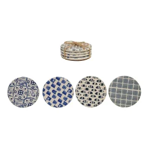 Creative Co-Op Stoneware Tile Pattern Coaster Set