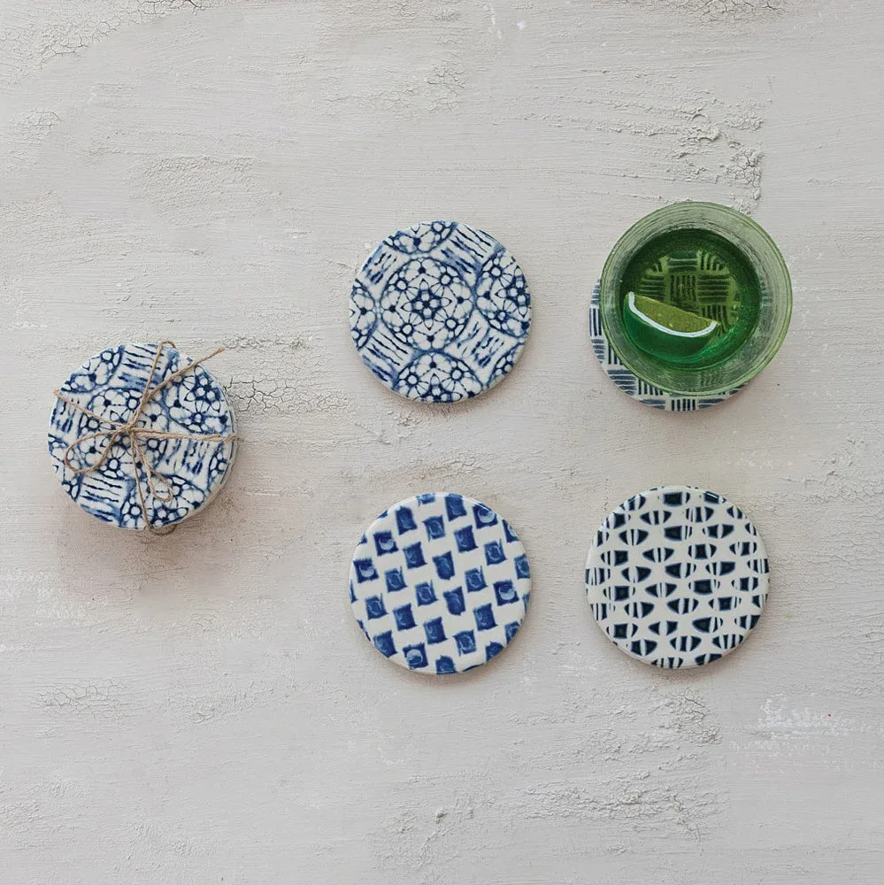 Creative Co-Op Stoneware Tile Pattern Coaster Set - Image 2
