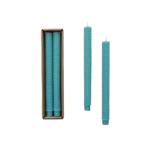 Creative Co-Op Unscented Cyan Hobnail Taper Candle