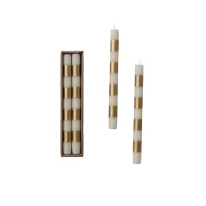 Creative Co-Op Unscented Gold Stripe Taper Candles
