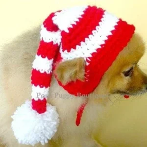 Crochet Red/White Striped Elf Beanie Hat