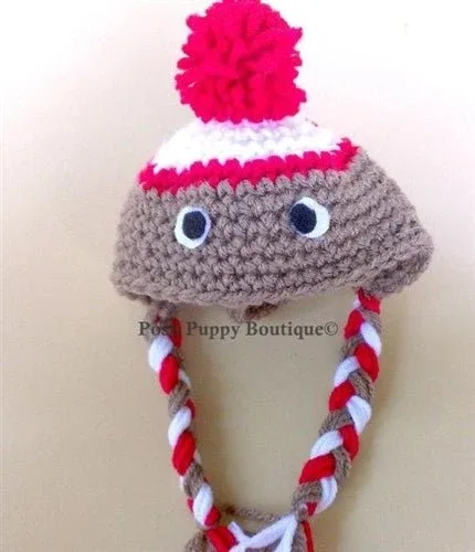 Crochet Sock Monkey Beanie Hat- Many Colors - Image 2