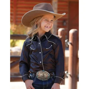 Cruel Denim Girl's Brown Satin Pearl Snap Shirt
