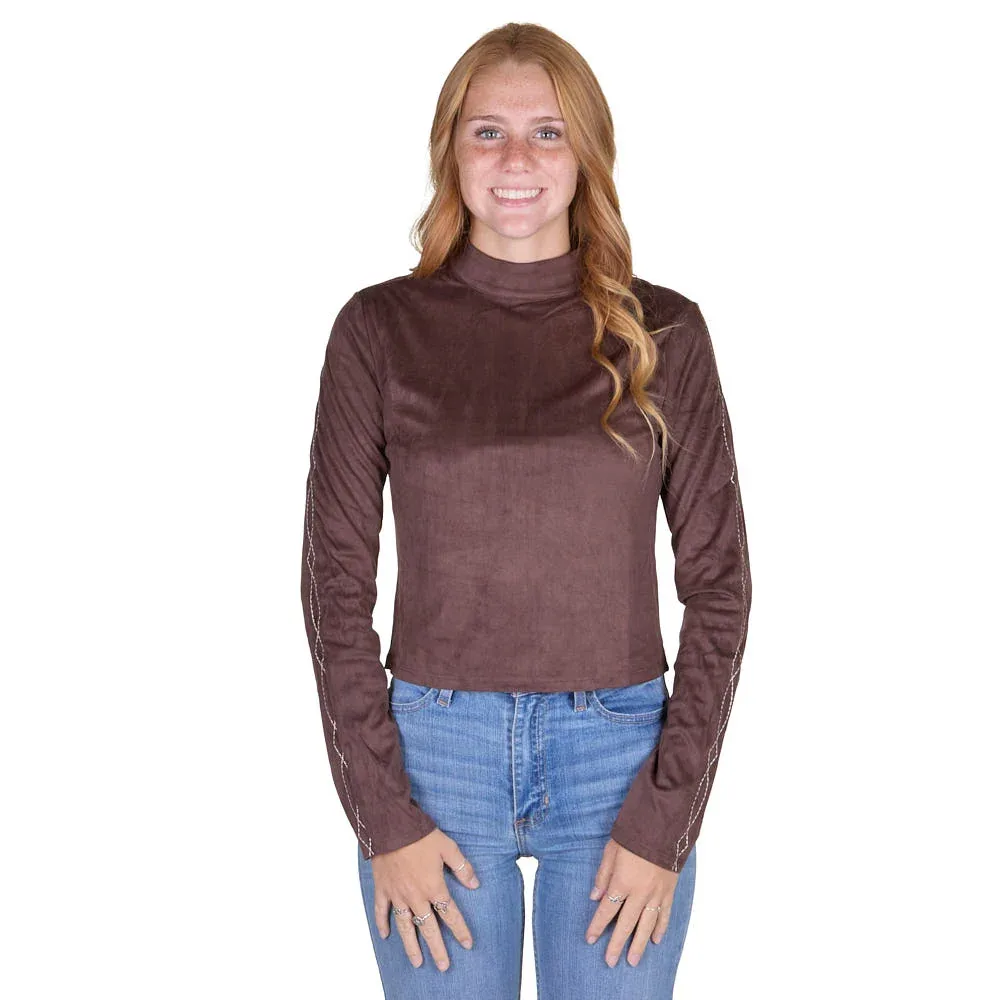 Cruel Denim Women's Brown Suede Mock Neck Top - Image 2