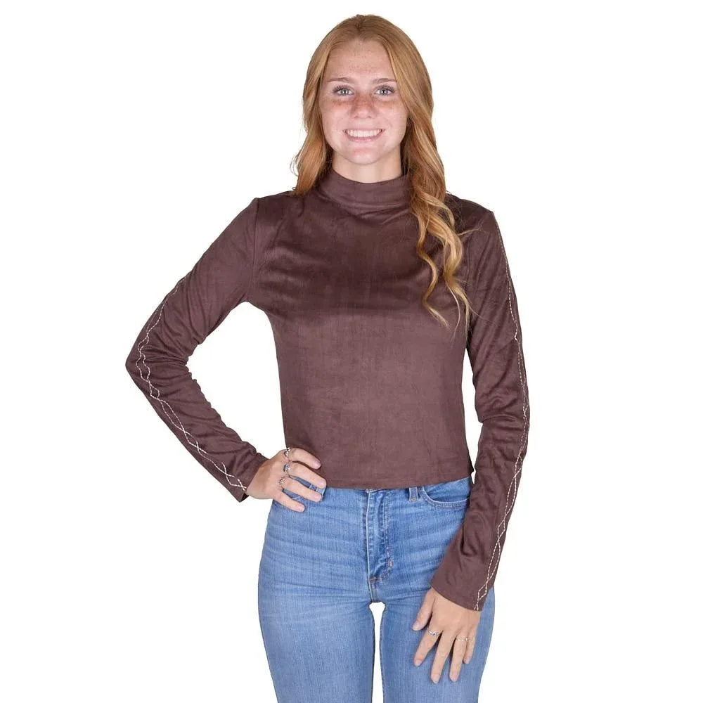 Cruel Denim Women's Brown Suede Mock Neck Top