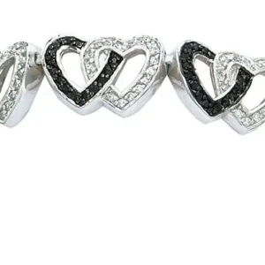 Crystal And Black Double Heart Link Bracelet