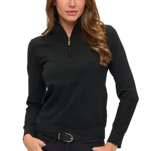Dancing Equestrian Perforated Quarter-Zip Sweater