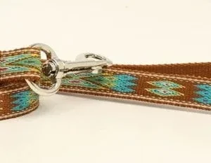 Dbl Barrel Woven Ribbon Dog Leash Brn/Tur