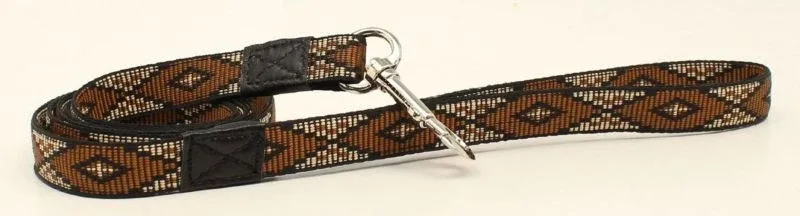 Dbl BarrelWoven Ribbon Long Diamond Dog Leash Brn