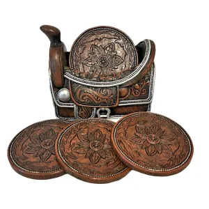 Deleon Western Tooled Saddle Coaster Set