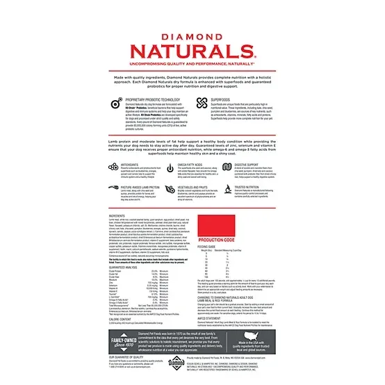 Diamond Naturals Adult Lamb Meal and Rice Formula Dry Dog Food, 40lbs - Image 2