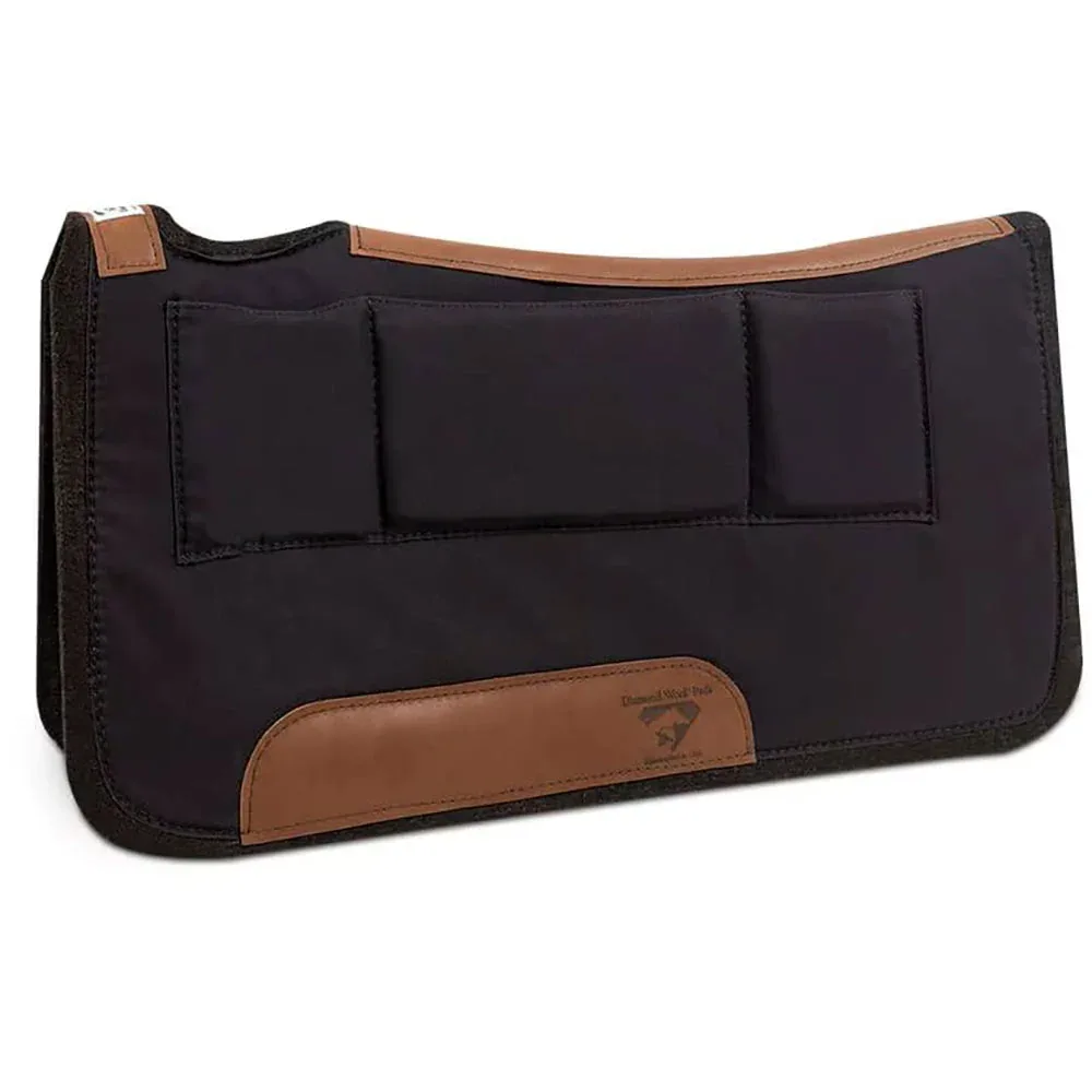 Diamond Wool Pad Company Black Canvas Top 1in Square Contoured Relief Shim Saddle Pad