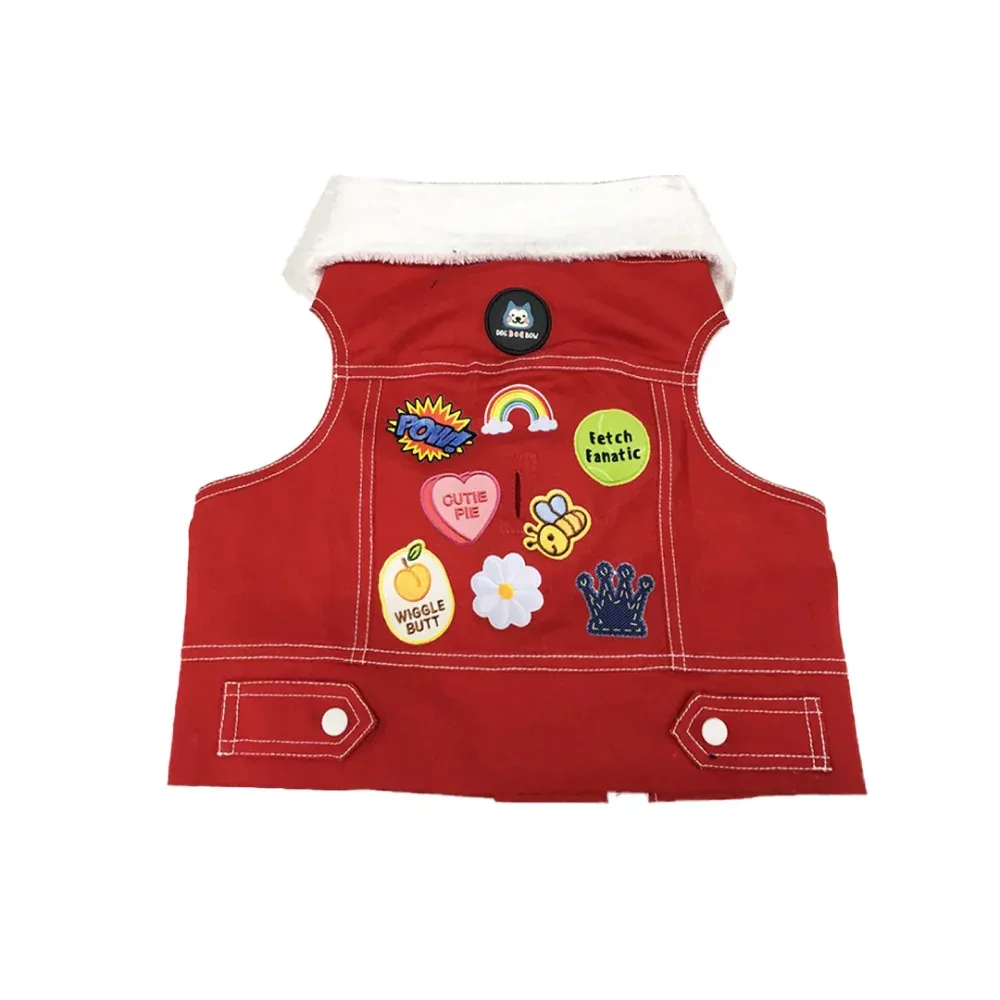 Dogobow Denim Jacket for Dogs and Cats (Red) (Get a Bow Free) - Image 2