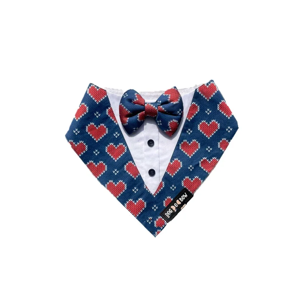 Dogobow Hearty Print Tuxedo Bandana for Dogs (Blue/Red) - Image 2