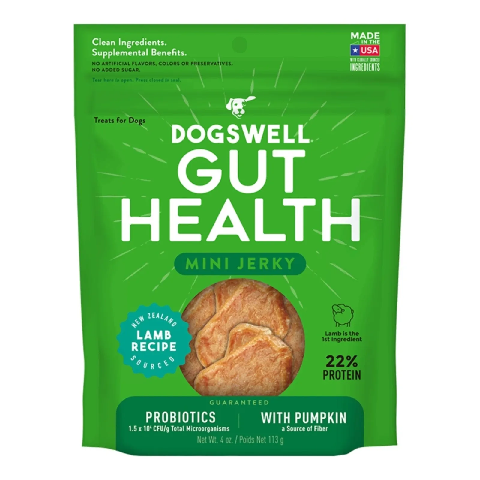 Dogswell Dog Gut Health Mini Jerky Grain-Free Lamb 4 oz