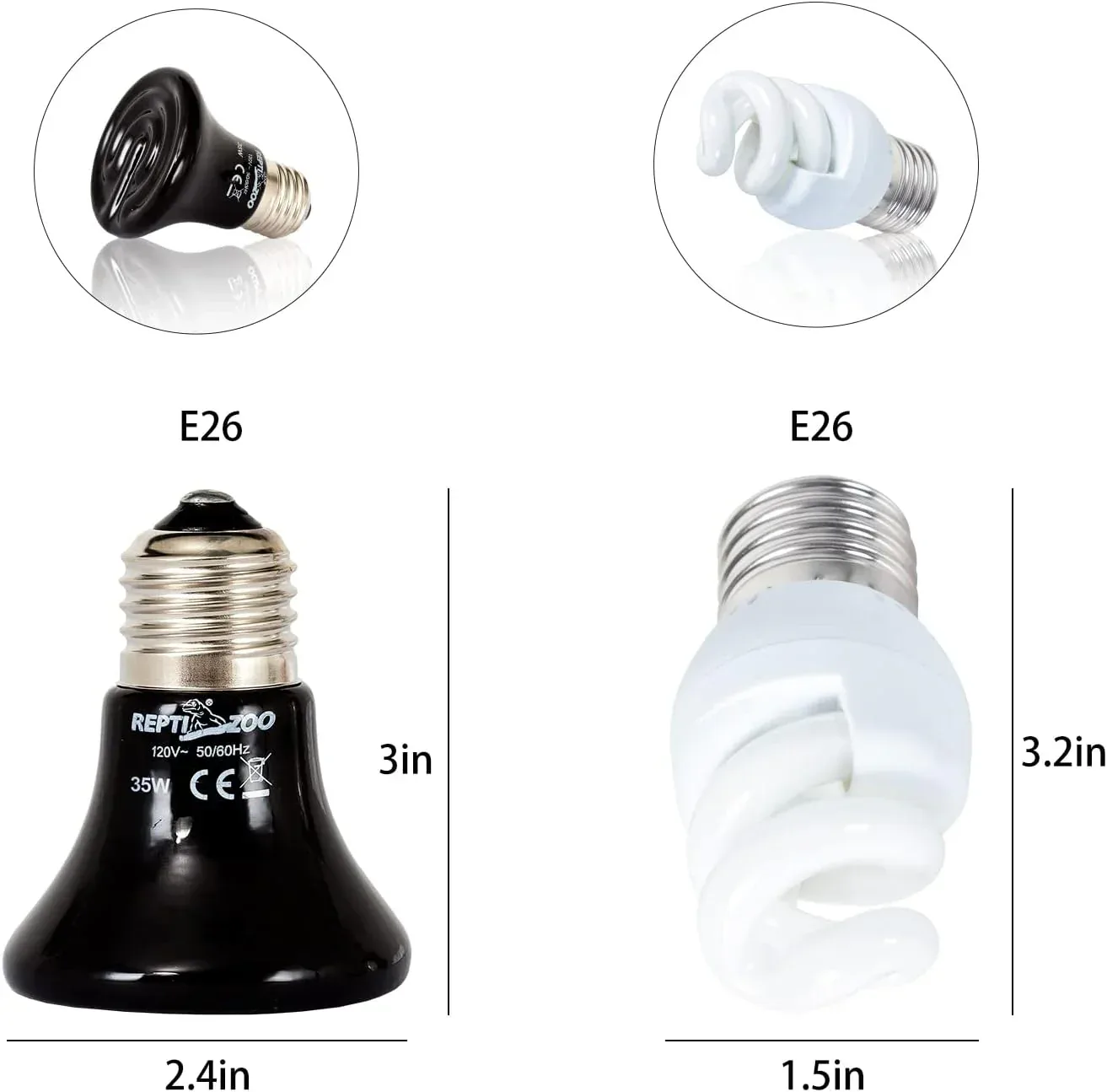 Dual Nano Dome Reptile Lamp Fixture Combo Pack Includes 5W Mini Fluorescent UVB Bulb & 35W Reptile Heat Bulb - Image 2