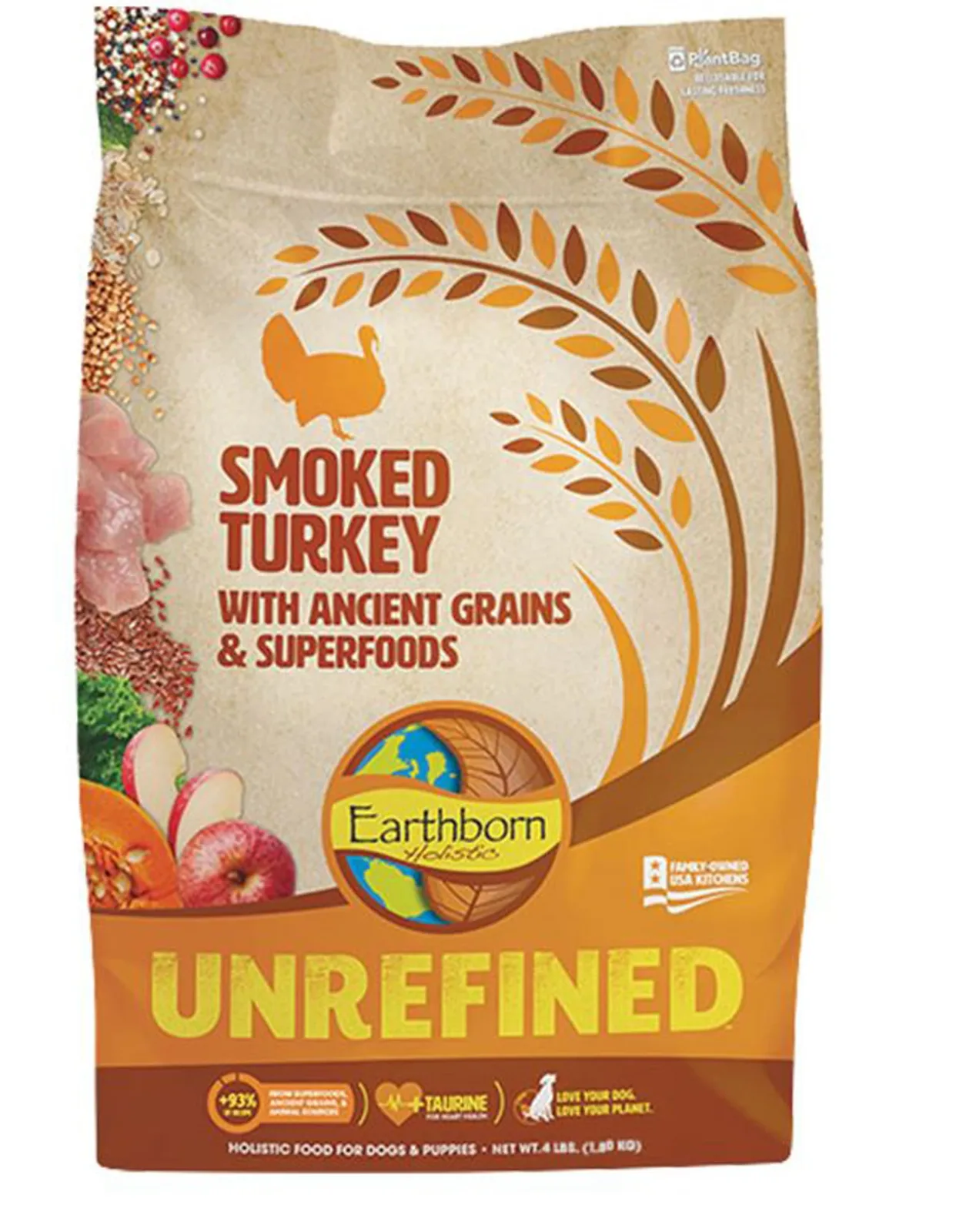 Earthborn Holistic Unrefined Ancient Grains & Superfoods Dry Dog Food Smoked Turkey 4 lb