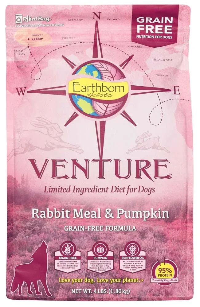 Earthborn Holistic Venture Large.I.D. Grain-Free Dry Dog Food Rabbit & Pumpkin, 4 lb