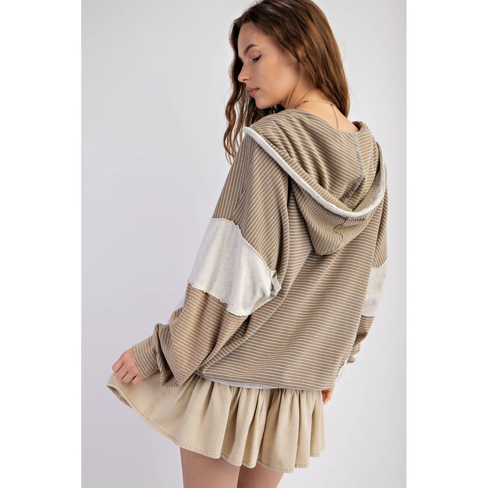 Easel Women's Mushroom Striped Hooded Pullover - Image 2