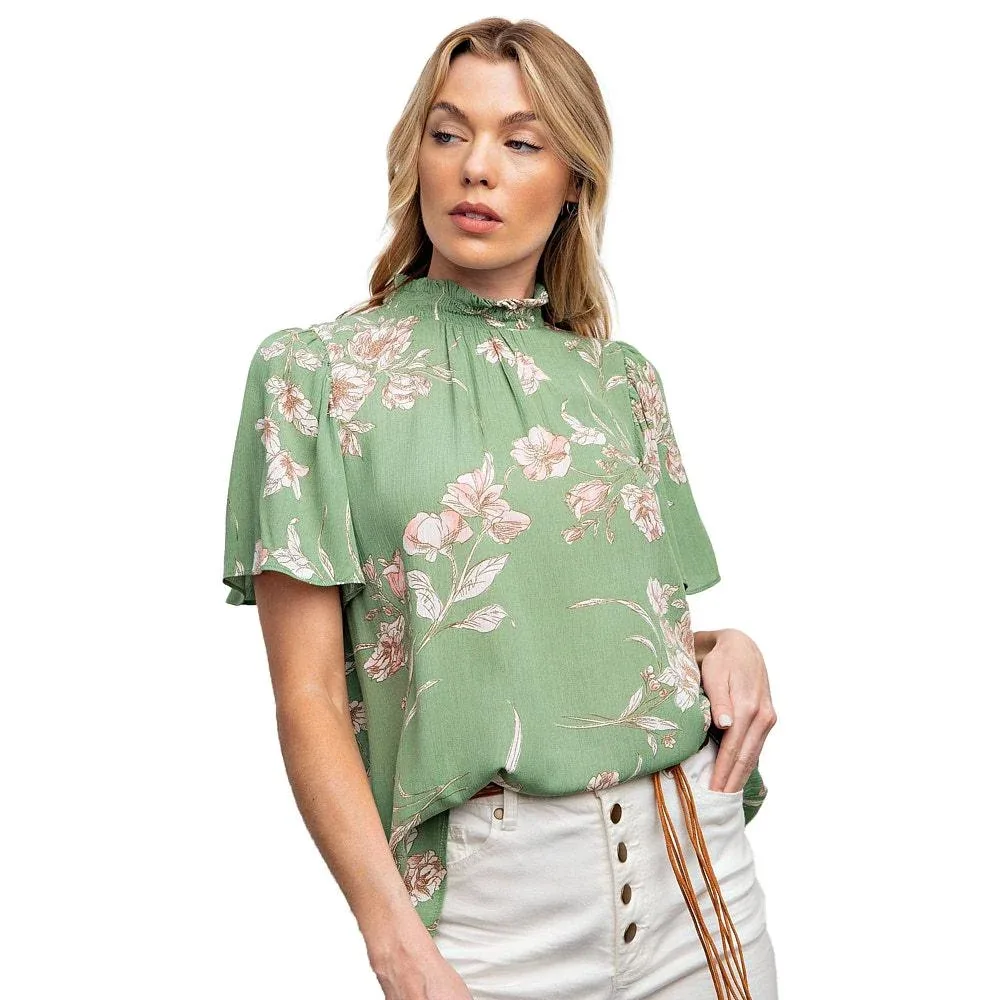 Easel Women's Sage Floral Top