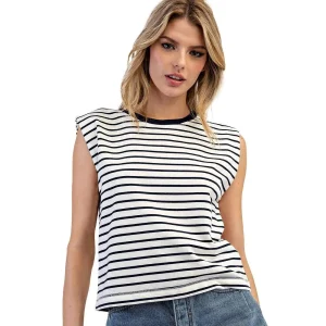 Ee Some Womens Navy Stripe Sleeveless Top