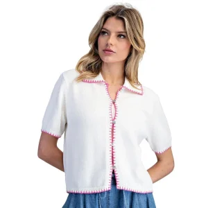 Ee Some Women's Off White Whipstitch Knit Top