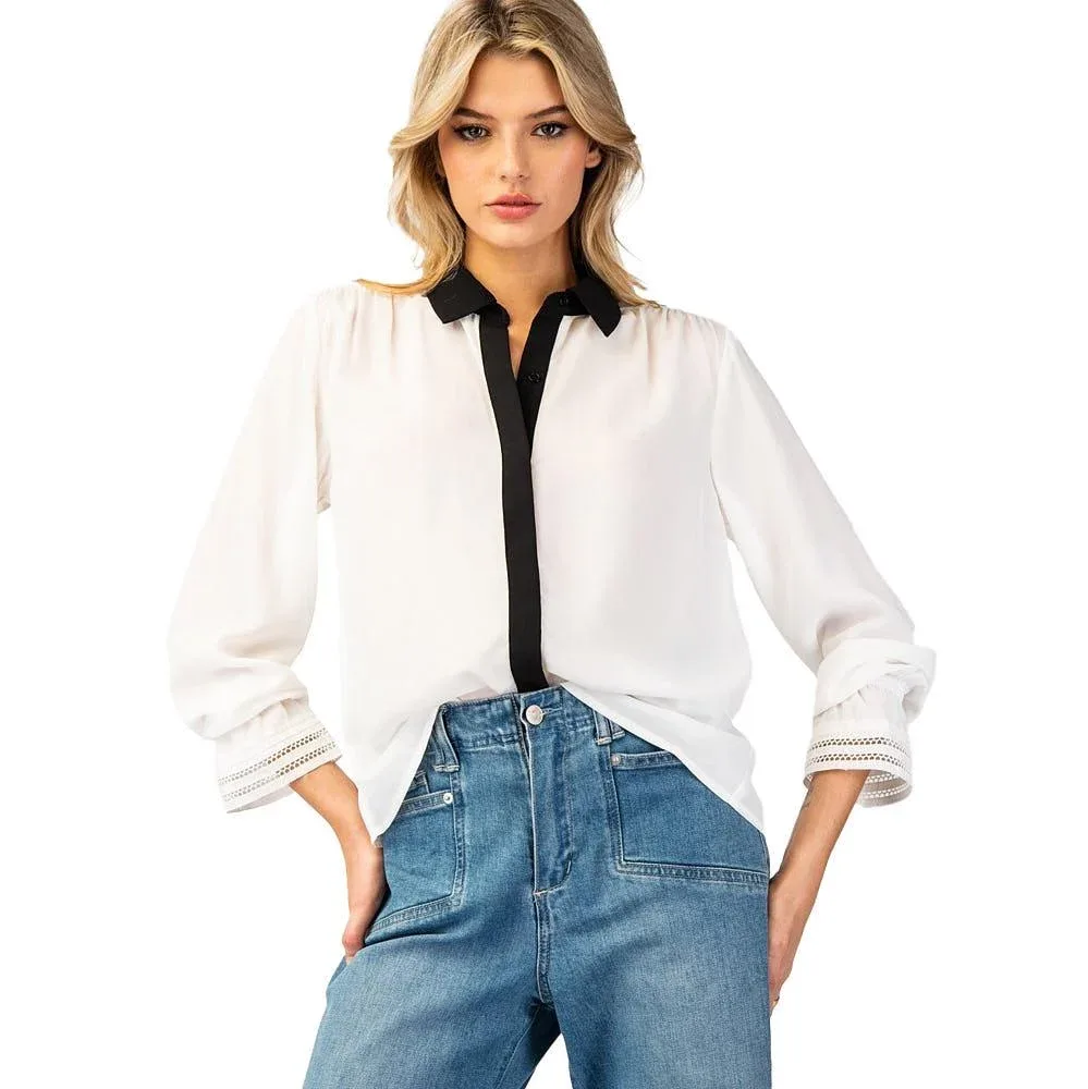 Ee Some Womens Off White With Black Detail Blouse