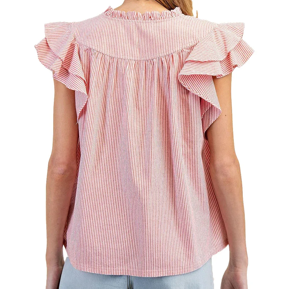 Ee Some Women's Tomato Thin Striped Top - Image 2