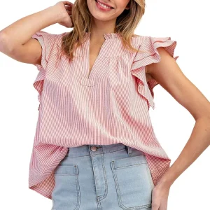 Ee Some Women's Tomato Thin Striped Top