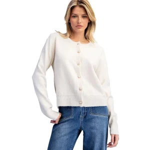 Ee Some Women's Vanilla Cream Heart Button Cardigan