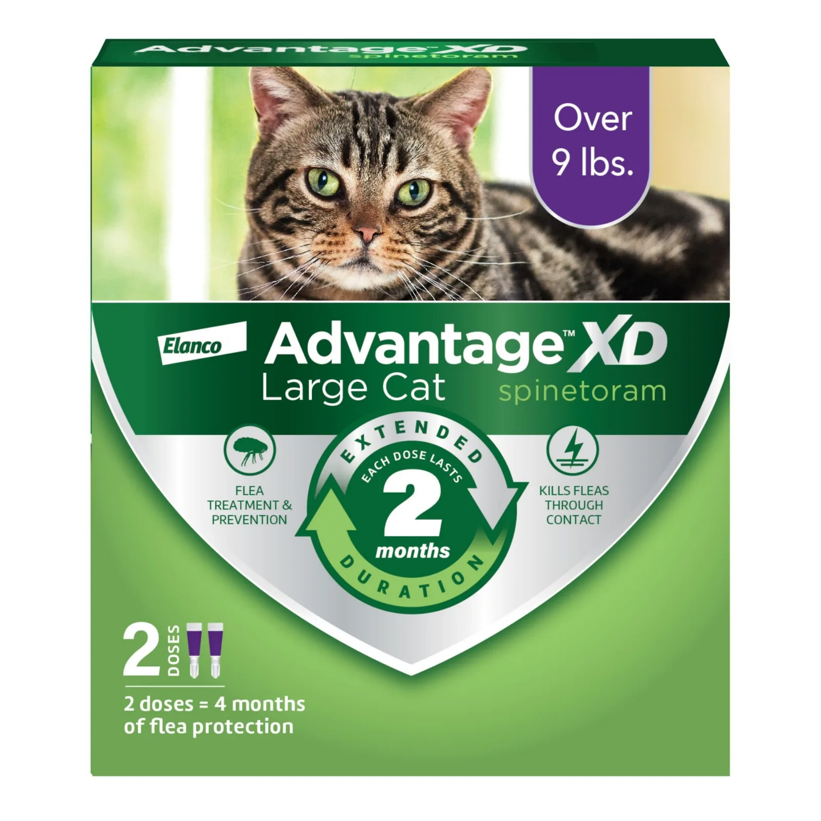 Elanco Advantage XD Topical Flea Protection for Cats 2 doses (4 months of protection) Large Cats (Over 9Lbs)
