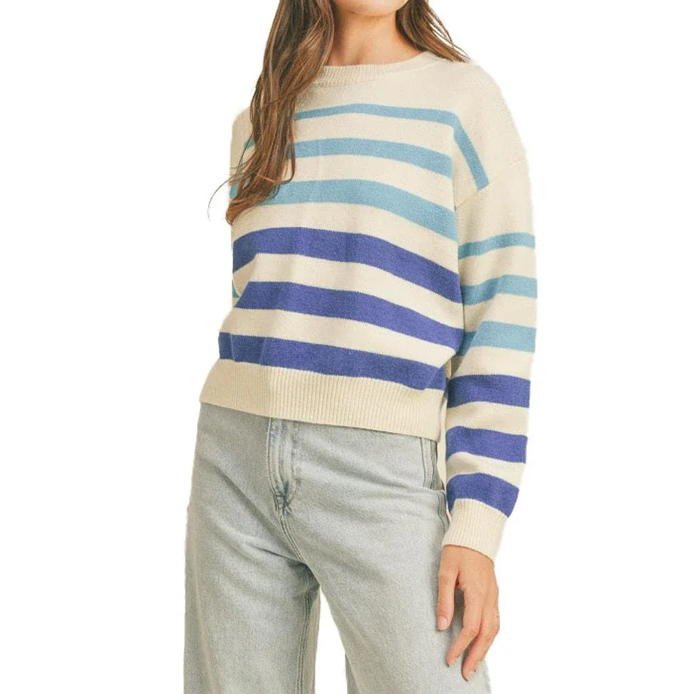 En Merci Wom Blue Multi Stripe Sweater
