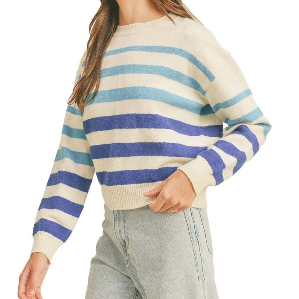 En Merci Wom Blue Multi Stripe Sweater - Image 2