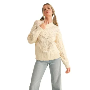 En Merci Wom Cream Lace Pointelle Sweater