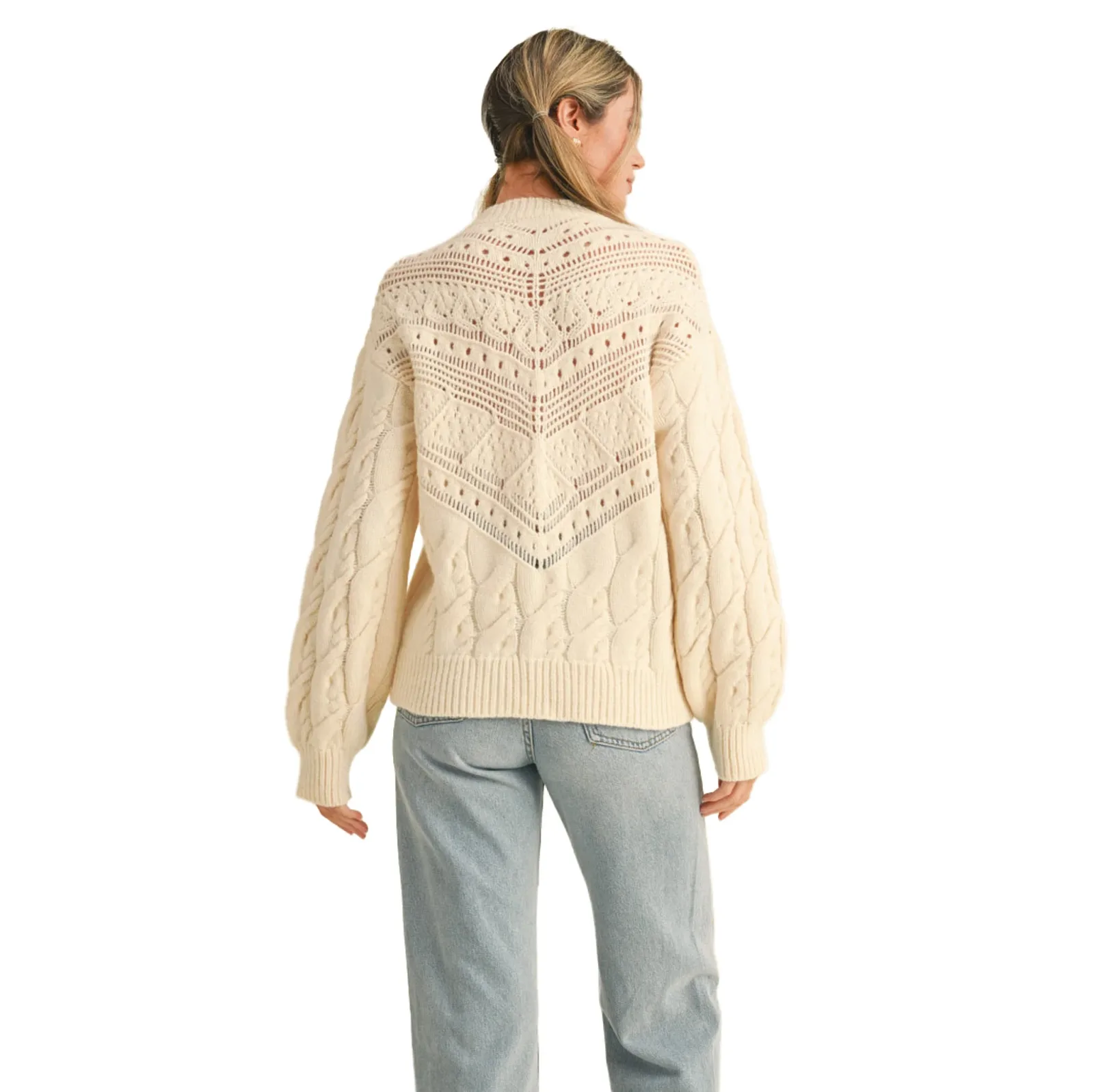 En Merci Wom Cream Lace Pointelle Sweater - Image 2