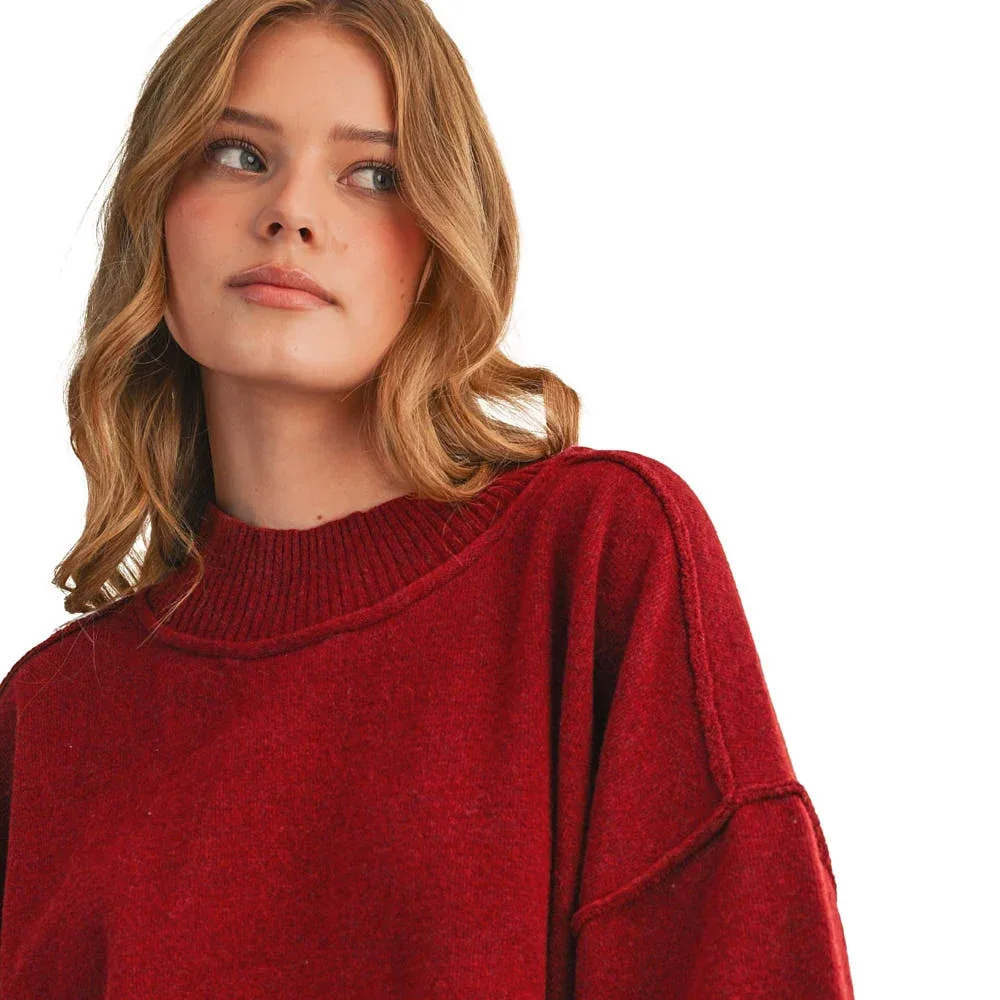 En Merci Wom Dark Wine Marled Mock Neck Top - Image 2