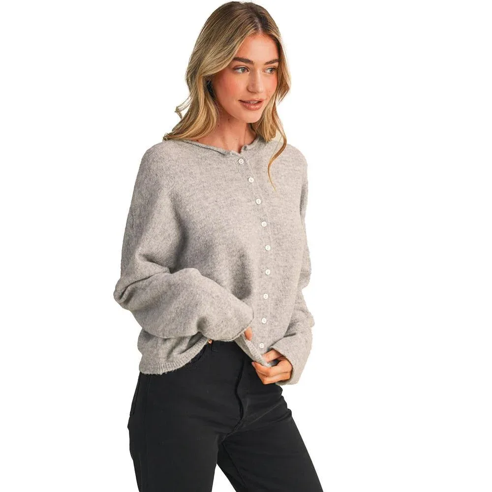 En Merci Wom H Grey Oversized Button Cardigan