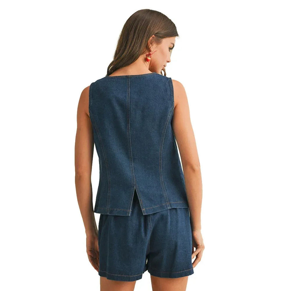 En Merci Wom Indigo Denim Vest Short Set - Image 2