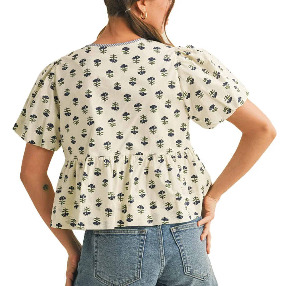 En Merci Wom Ivory Floral Tie Front Top - Image 2